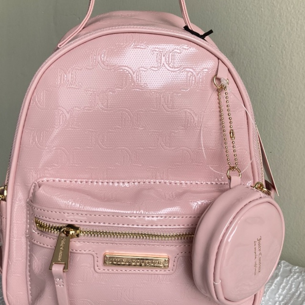 Juicy Couture Pink Mini Backpack with Coin Purse – Glossy Monogram Logo